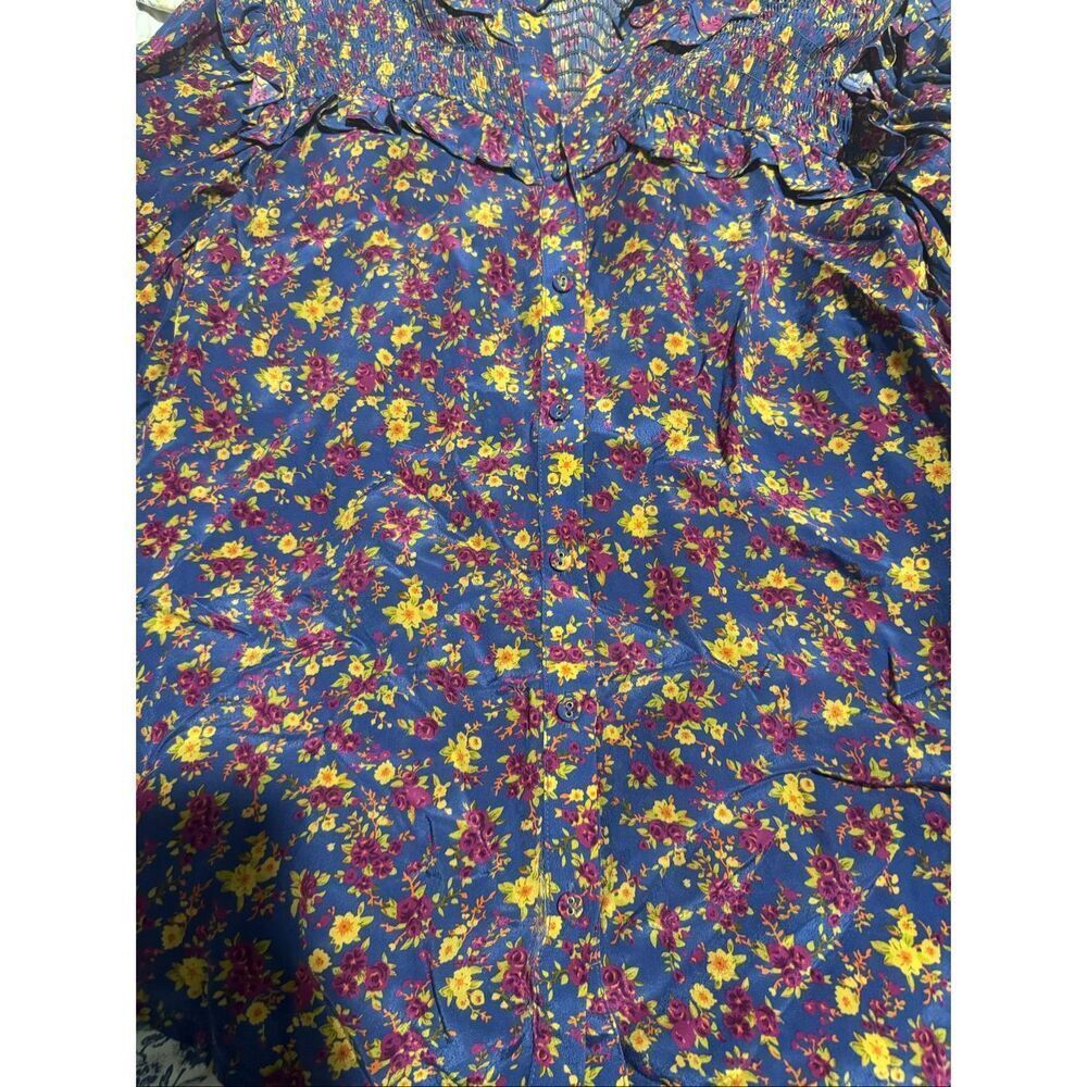 Gliner Farrar boho floral ruffle long sleeve button front Top M - Picture 6 of 9